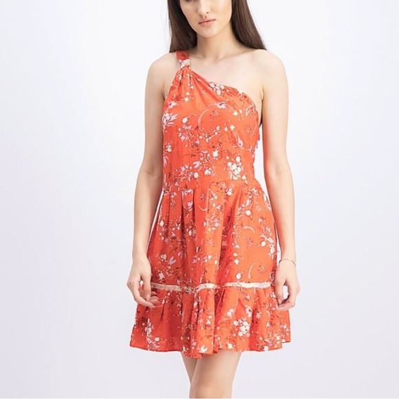 Free People All Mine Mini Dress in Red One Shoulder Tiered Skirt Bohemian Size S - Picture 5 of 13